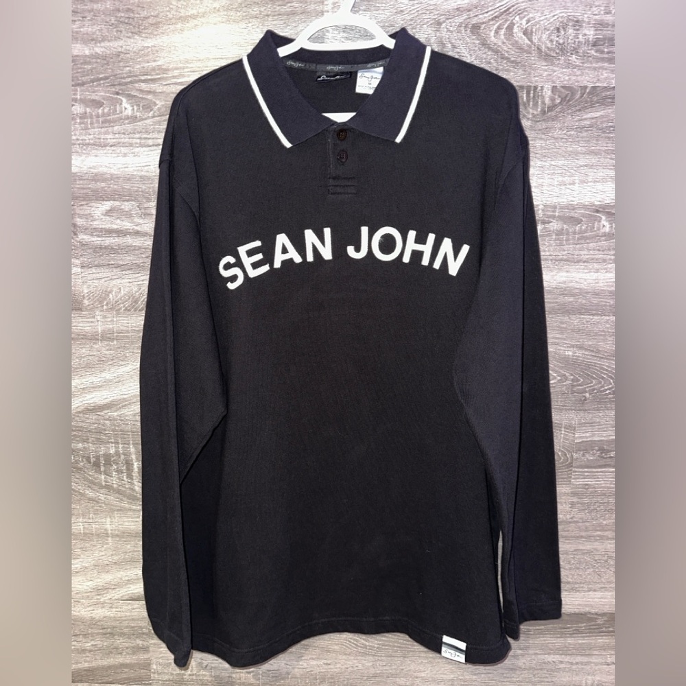 Sean John Long Sleeve Polo – Black/White